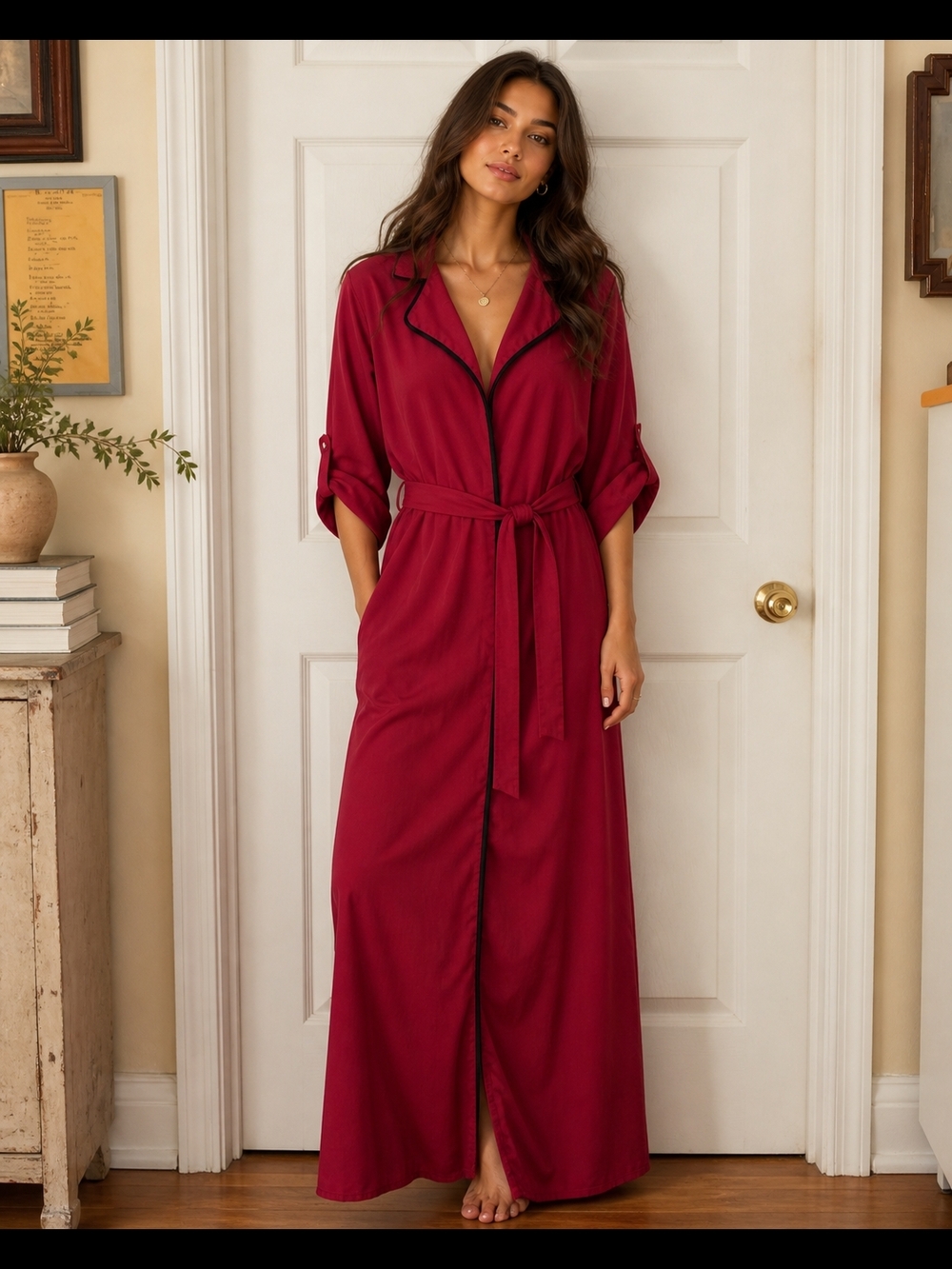 Women’s Long Trim Kaftan - Wine Red Size Large